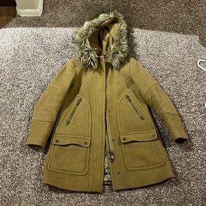 J Crew Wool Coat with Fur Hood